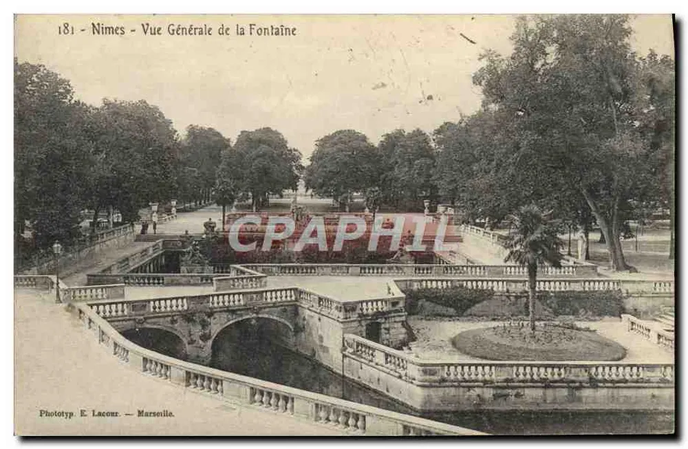 Nîmes — Allgemeiner Blick auf die Fontaine — Phototyp E. Lacour — Marseille, n°181 - Vorderseite