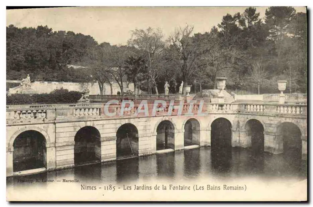 Nîmes - Les Jardins de la Fontaine (Les Bains Romains) — Verlag J. Labour, Marseille, n° 1185 - Vorderseite