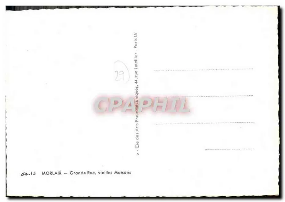 Morlaix — Grande Rue, antigas casas — Cie des Arts Photographiques, Paris - Verso