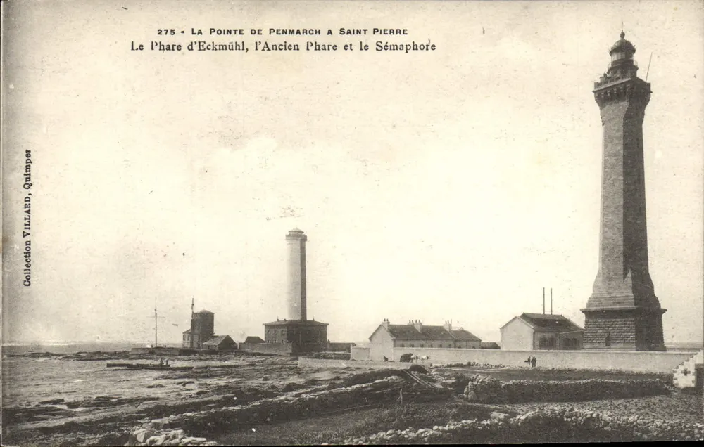 Die Pointe de Penmarch in Saint Pierre — Der Leuchtturm Eckmühl, der alte Leuchtturm und der Semaphor — Sammlung Villard, Quimper, Nr. 275 - Vorderseite