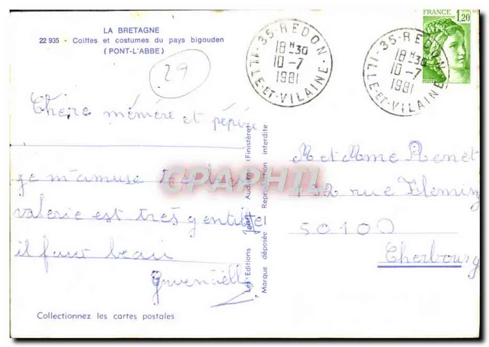 Zwei Kinder in traditionellen Kleidern — Bretagne, Pays Bigouden — Éditions Leh (n° 22 935) - Rückseite