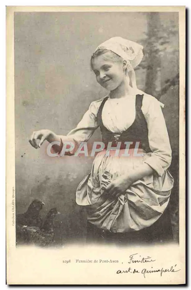 Rolnica z Pont-Aven — Portret młodej kobiety w tradycyjnym stroju — Galeria VILLAMA, Quimper, n° 1098 - Awers