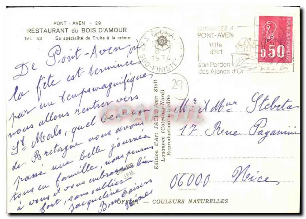Restaurante do Bois d'Amour — Pont-Aven — Edição JACQ - Verso