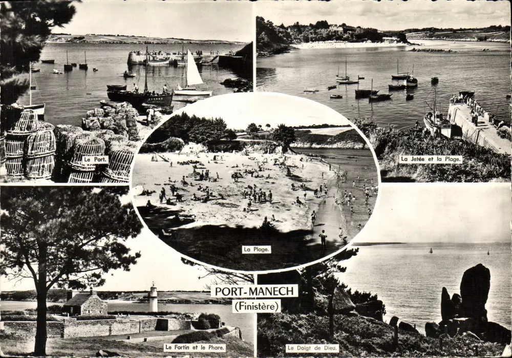 Port-Manech (Finistère) — vue panoramique du port, de la jetée, de la plage et du phare — éditeur Les Tirages Modernes, 4, rue Pasquier, Paris (VIIIe) - Frente