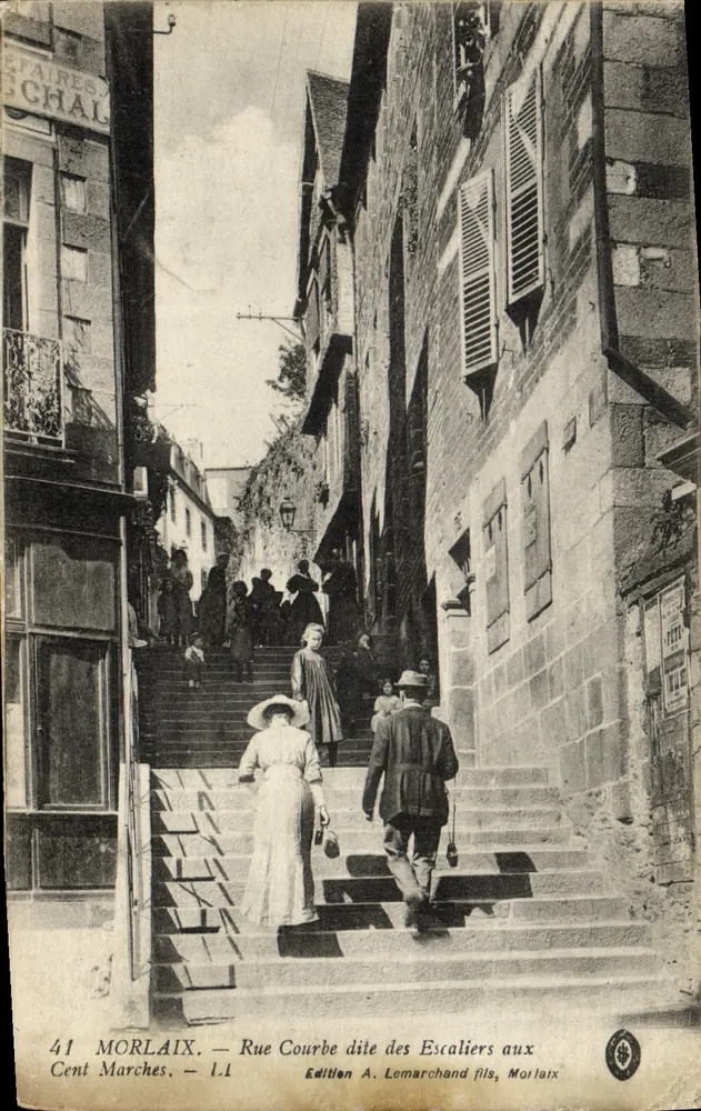 Morlaix — Rue Courbe genannt die Treppe mit hundert Stufen — Édition A. Lemarchand fils, Morlaix - Vorderseite
