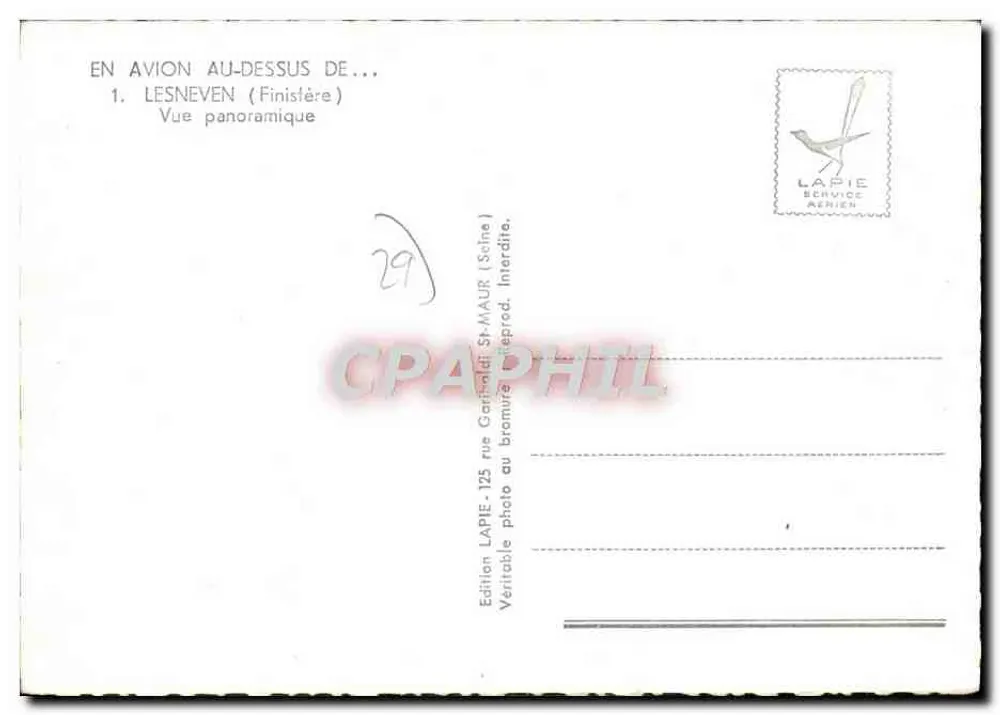 Lesneven (Finistère) — Vista panorâmica — Edição LAPIE, n°29 - Verso