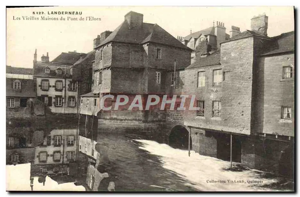 Landerneau — Die alten Häuser am Pont de l'Elorn — Sammlung Villard, Quimper - Vorderseite