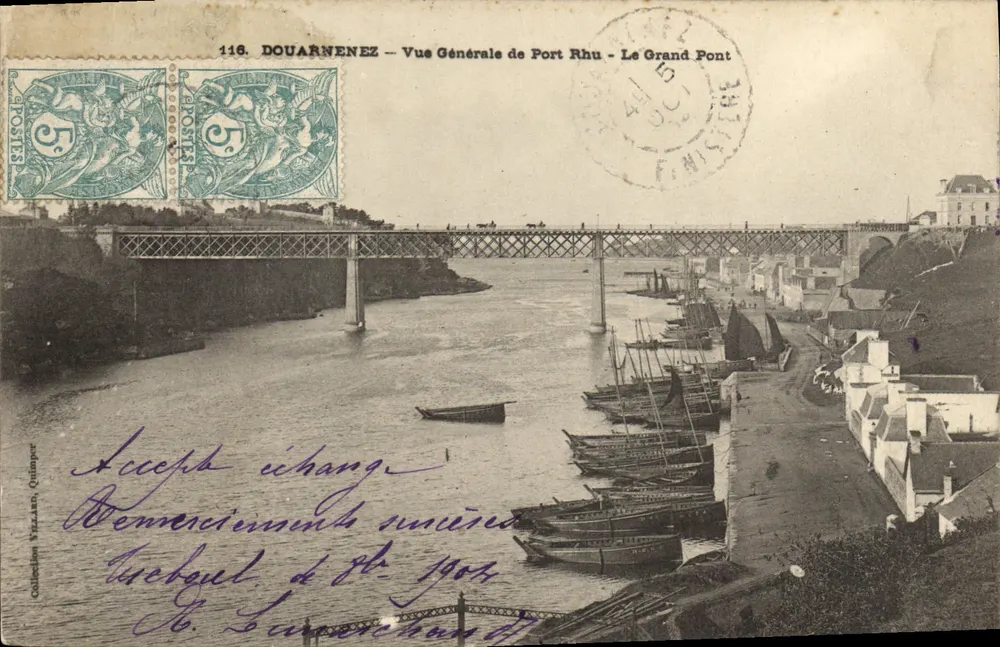 Douarnenez — Allgemeiner Blick auf den Hafen Rhu - Der Große Brücke — Ansichtskarte Nr. 116 - Vorderseite
