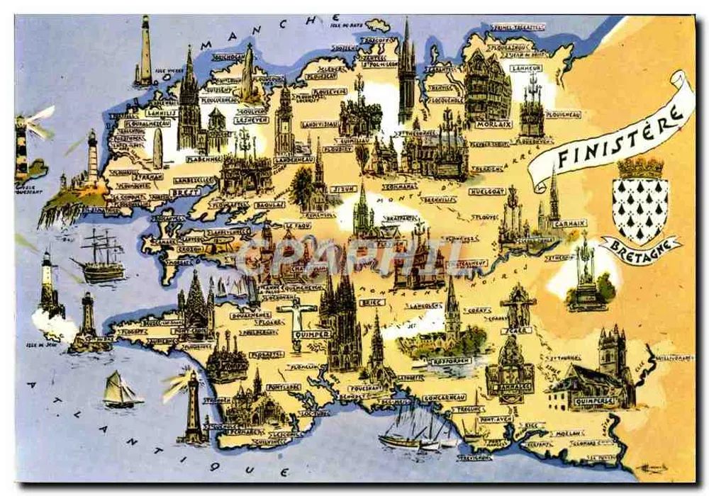 Carta postal ilustrada da Bretanha — Finistère — Editor Pierre Artaud & Cie, Nantes - Frente