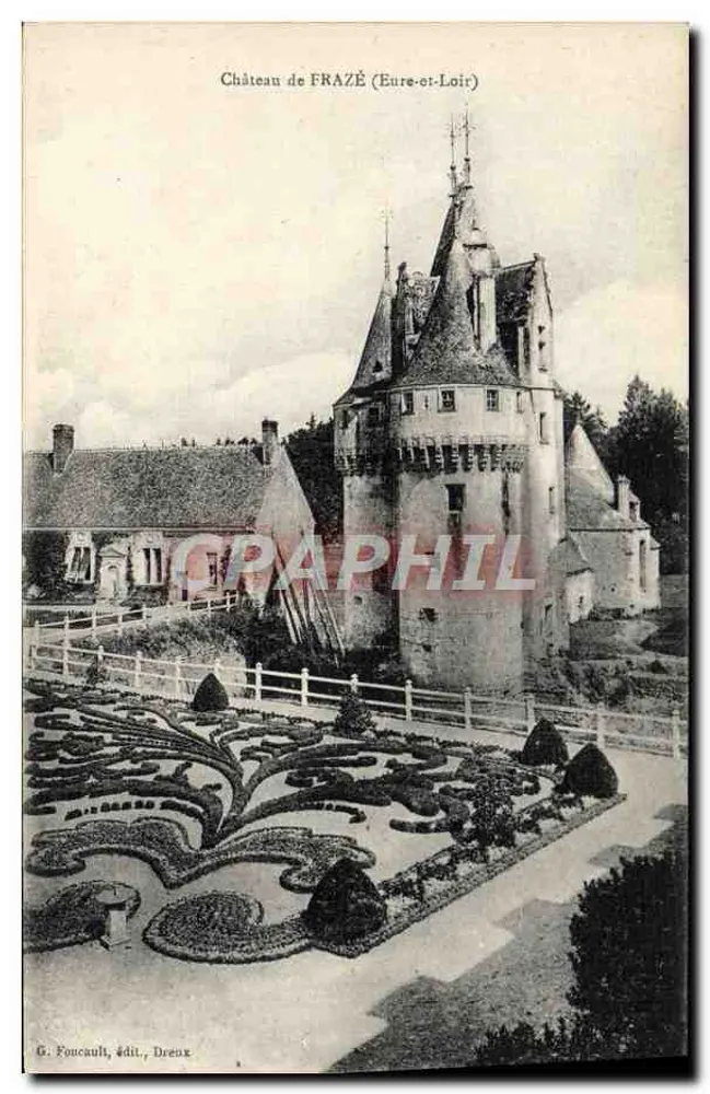 Castelo de FRAZÉ (Eure-et-Loir) — vista do castelo com jardim à francesa — G. Foucault, editor, Dreux - Frente