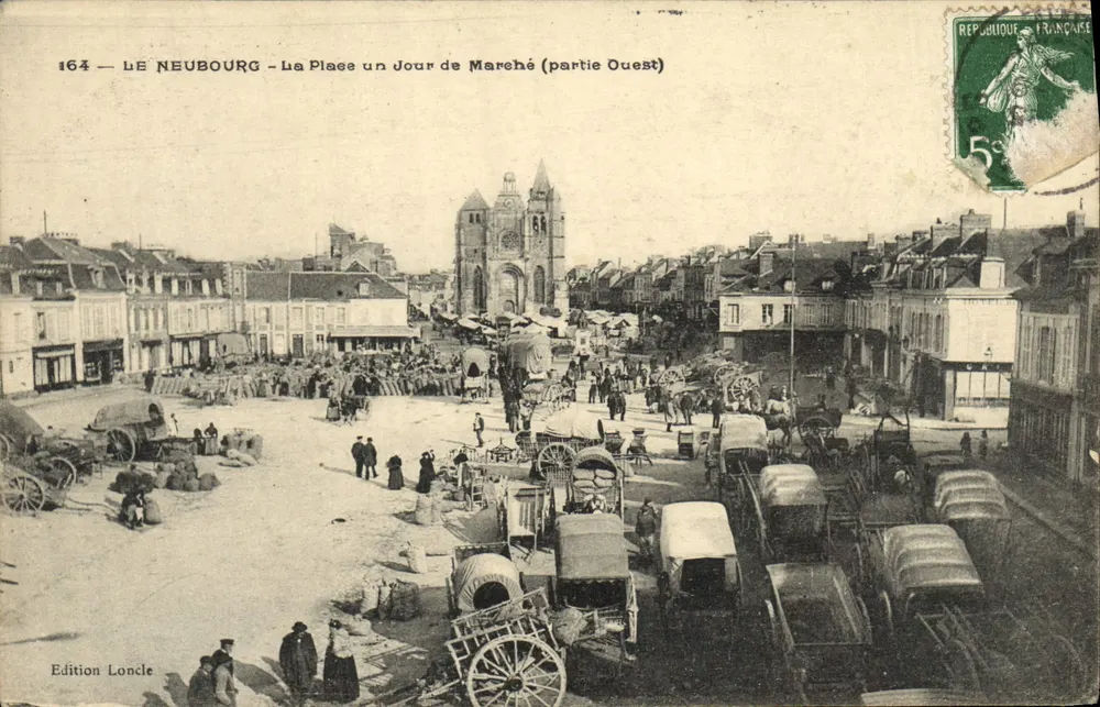 Le Neubourg - Die Place an einem Markttag (Westseite) — Edition Loncle, n°164 - Vorderseite