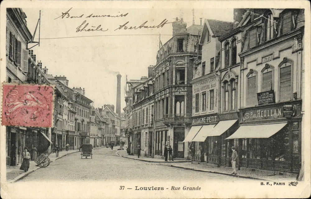 Louvières - Rue Grande — vista da rua com comércios — B.F., Paris, n°37 - Frente