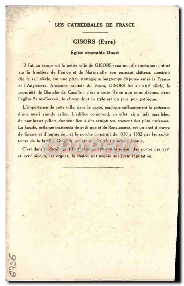 Gisors (Eure) — Igreja (Conjunto Oeste) — Coleção da Kolarsine e da Solution Pautaubege - Verso