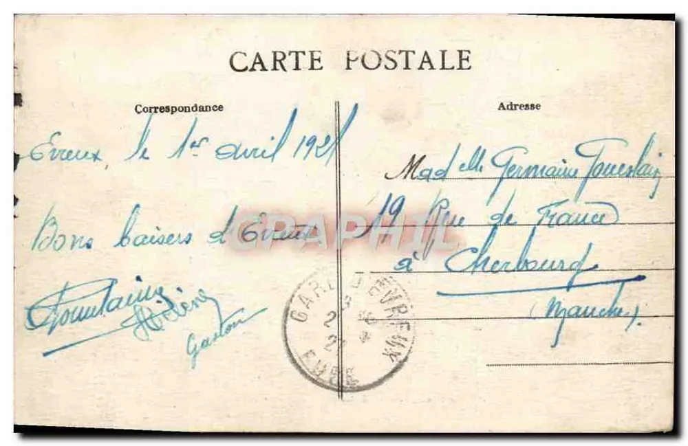 Évreux - Vue générale — vue aérienne de la ville avec église et cheminée industrielle — Imp. Laruelle, Évreux - Verso