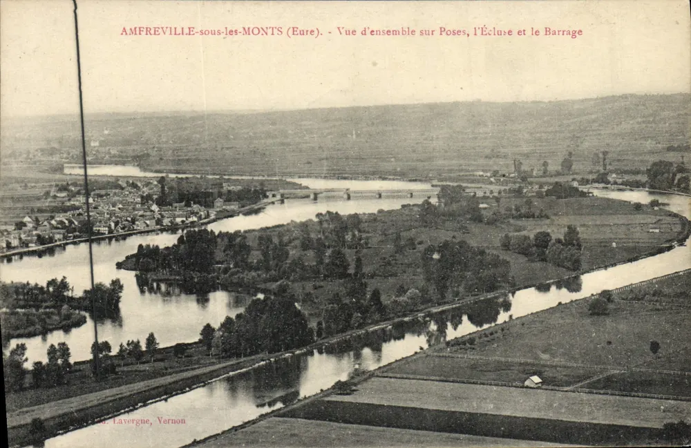 Amfreville-sous-les-Monts (Eure) — Überblick über Poses, den Schleusen und den Staudamm — Laverogne, Vernon - Vorderseite
