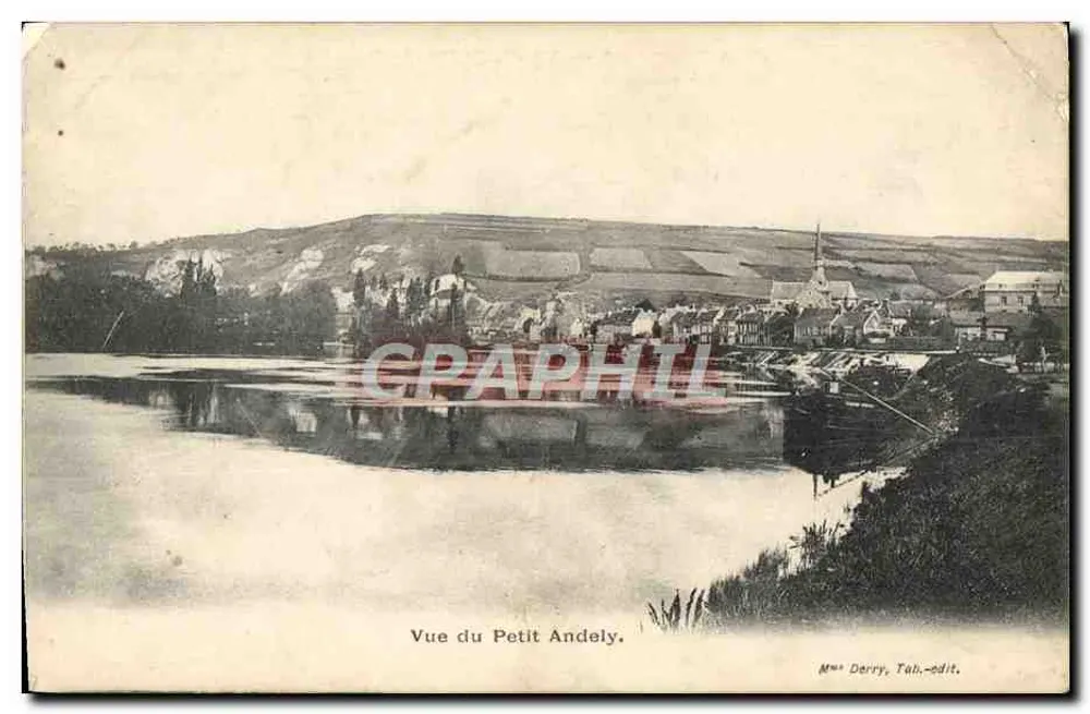 Vue du Petit Andely — vue sur le village et le fleuve — éditeur Mme Darry, Tahé-edit. - Frente