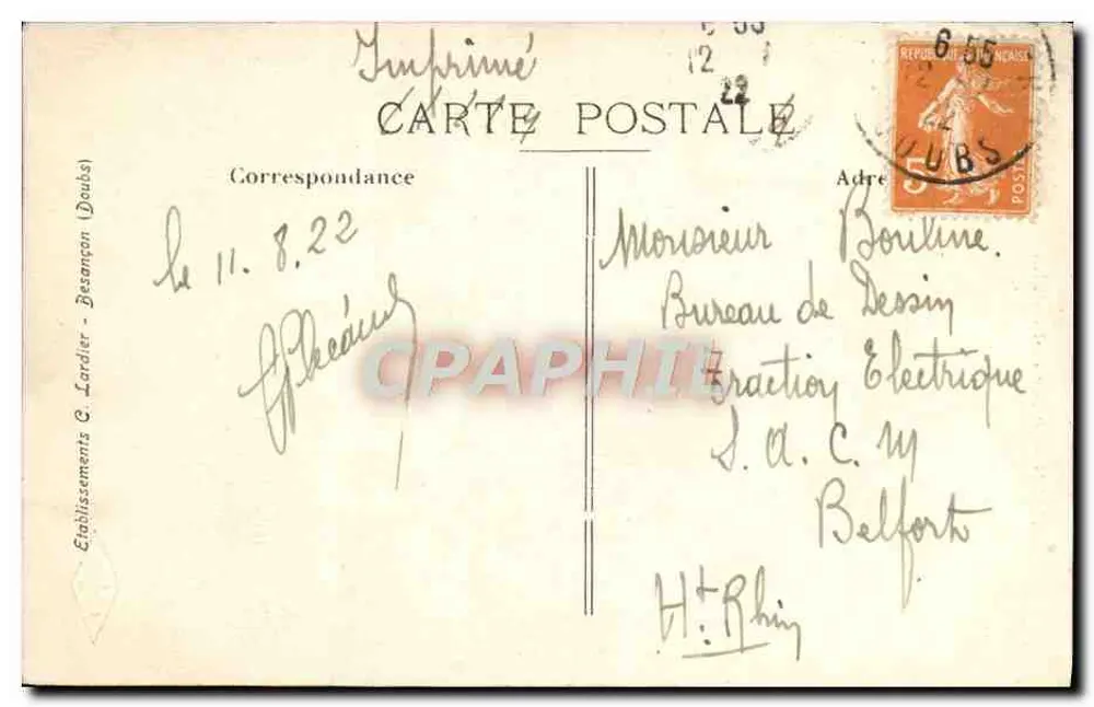 Besançon — Place und Fontaine de l'État-Major — C.L.B. n°223 - Rückseite