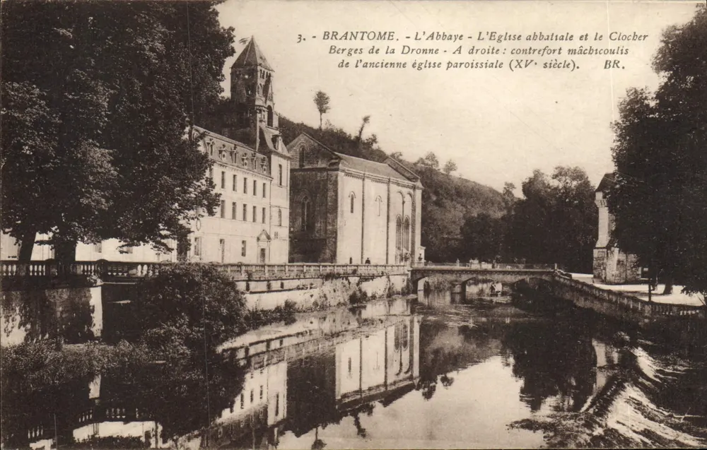 Brantôme — Die Abtei, die Abteikirche und der Turm — Ufer der Dronne — 15. Jahrhundert - Vorderseite