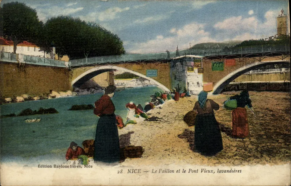 NICE — Le Paillon und der alte Brücke, Wäscherinnen — Edition Baylonefrères, Nice, n°28 - Vorderseite