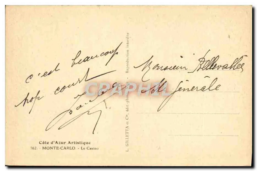 O Casino de Monte-Carlo — Monte-Carlo — editor Gillelta - Verso