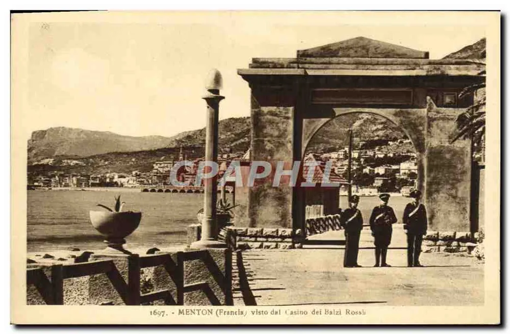 Menton (Frankreich) — Blick vom Balzi Rossi Casino — Ausgabe La Cigogne, Nice - Vorderseite