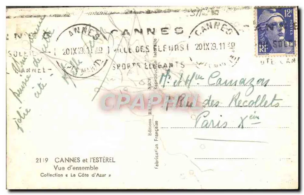 Cannes e o Estérel — Vista geral — Edições Francesas - Verso