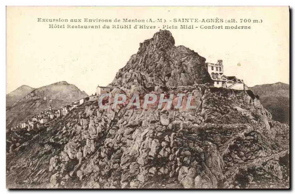 Ausflug in die Umgebung von Menton (A.M.) - Sainte-Agnès (Höhe 700 m.) - Hotel Restaurant du Righi d'Hiver - Vorderseite
