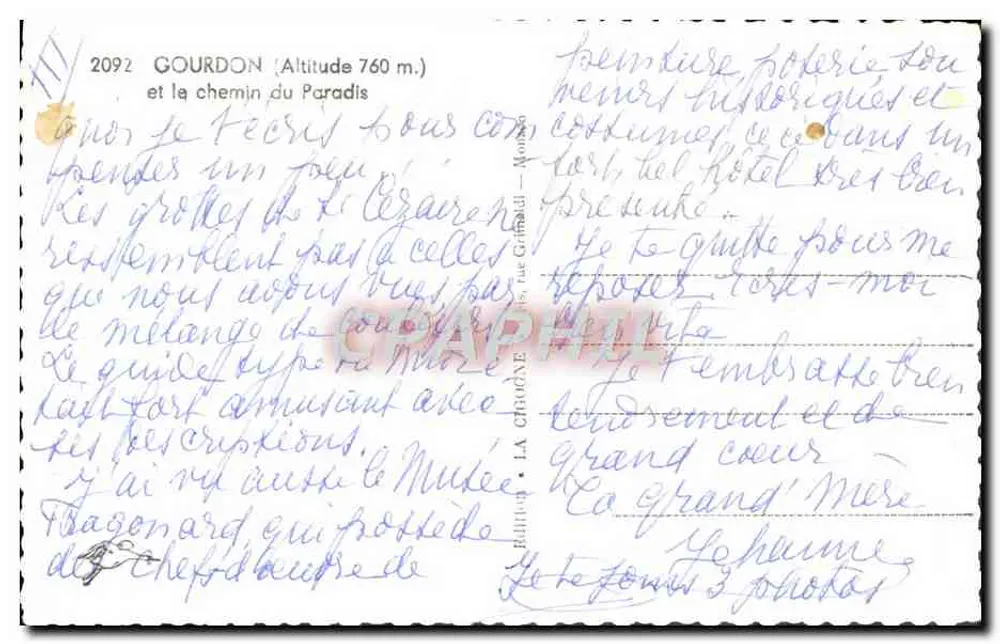 Gourdon (Altitude 760 m.) e o caminho do Paraíso — Gourdon — Bilhete postal antigo - Verso