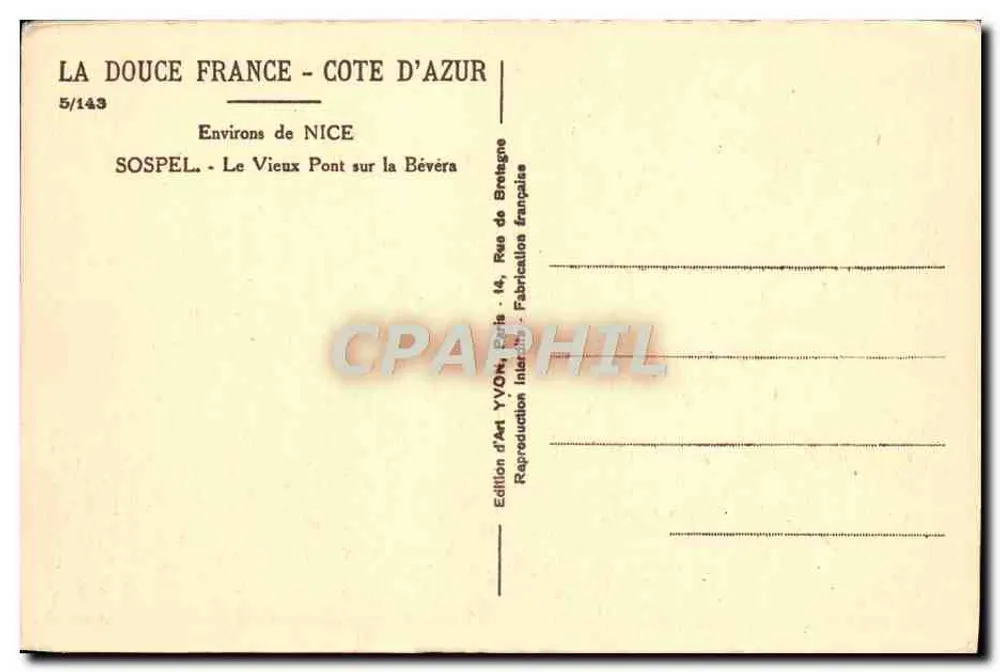 Sospel - Der alte Brücke über die Bévéra — In der Nähe von Nizza — Edition d'Art Yvon, Paris - Rückseite