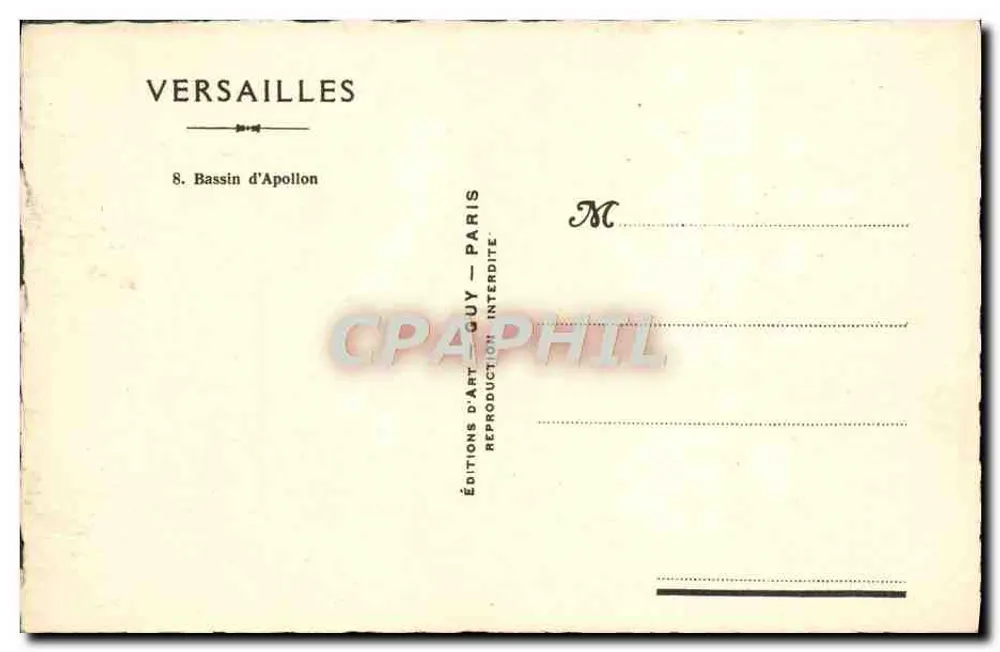 Versailles — Bassin d'Apollon — Éditions d'Art Guy - Verso
