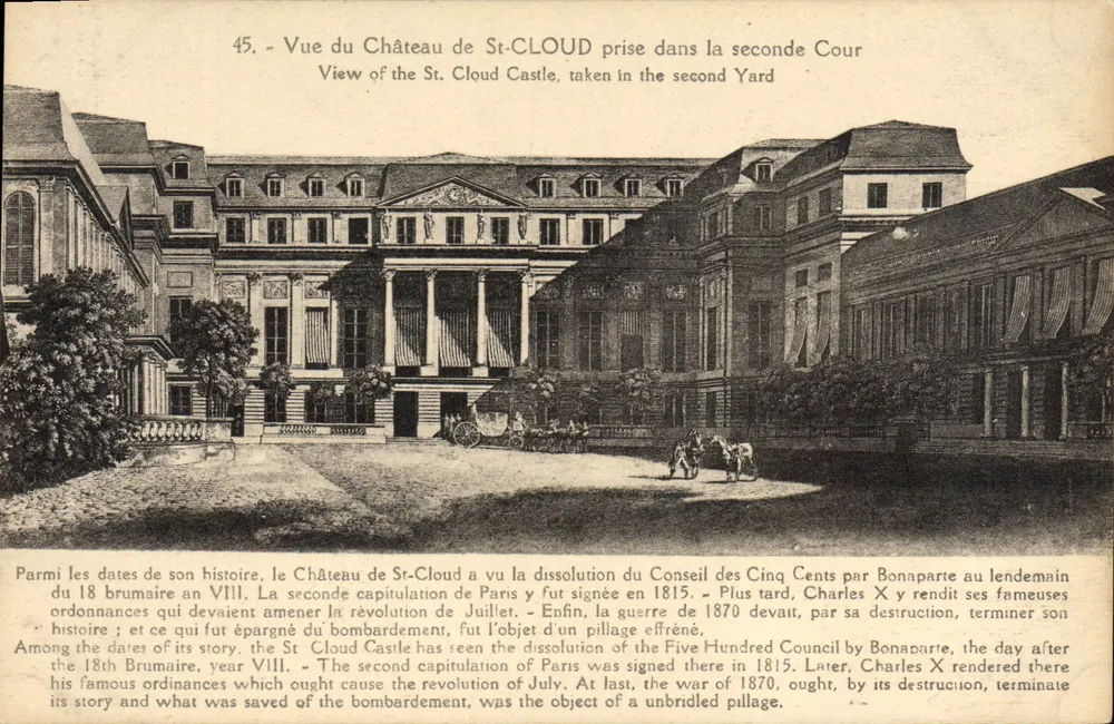 Castelo de St-Cloud — Vista tirada na segunda cour — Imp. phot. L'Âge d'Or, Paris - Frente