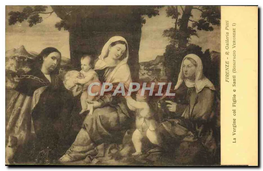 Die Jungfrau mit dem Kind und dem Heiligen Johannes dem Täufer — Gemälde von Bonifacio Veronese — Galerie Pitti, Florenz - Vorderseite