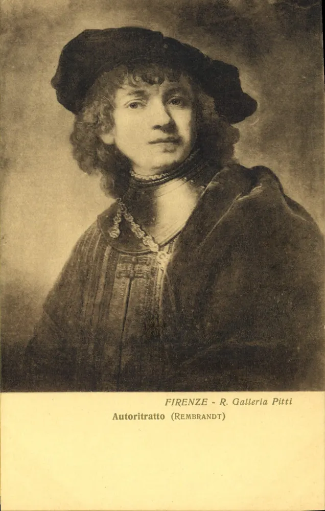 Selbstporträt von Rembrandt — Florenz - Galerie Pitti — R. Modiano & Co. Mailand - Vorderseite