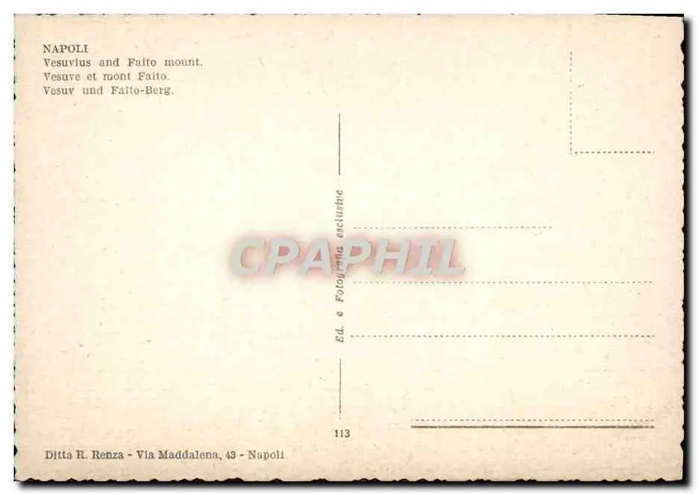 Nápoli — Vista panorâmica com o Vesúvio e o monte Faito — Ed. e Fotografia exclusivas, n°113 - Verso