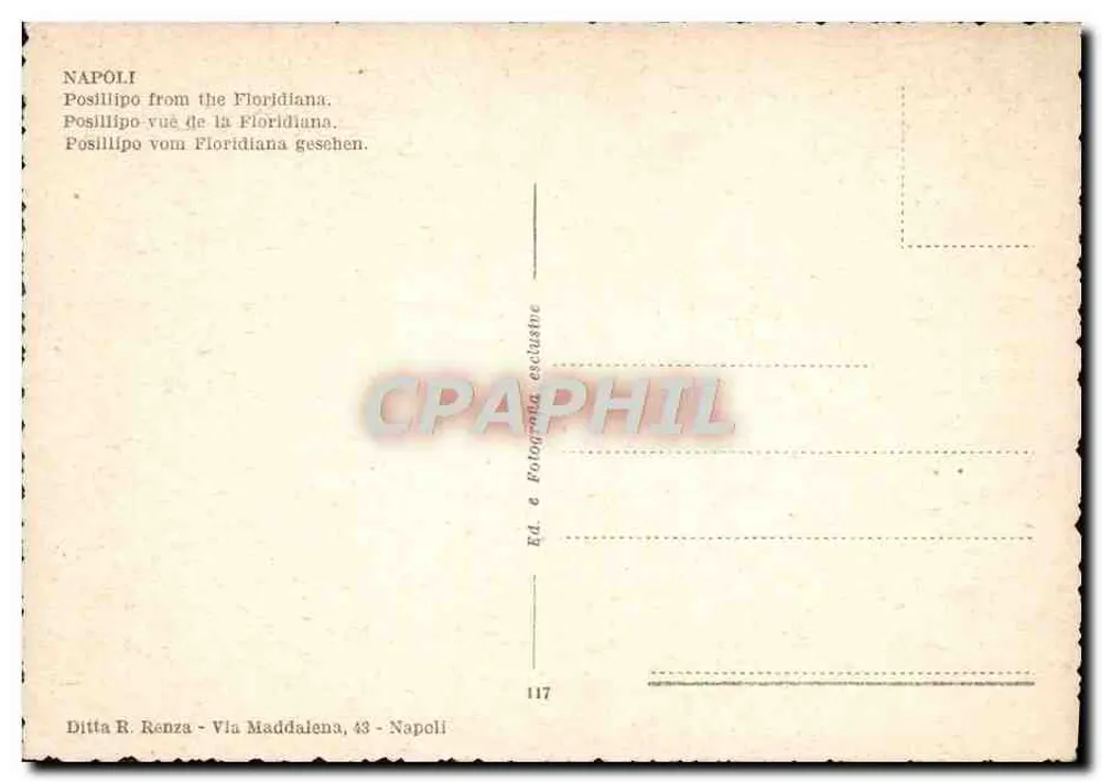 Nápoles - Posillipo da Floridiana — Éd. R. Renza, n° 117 - Verso