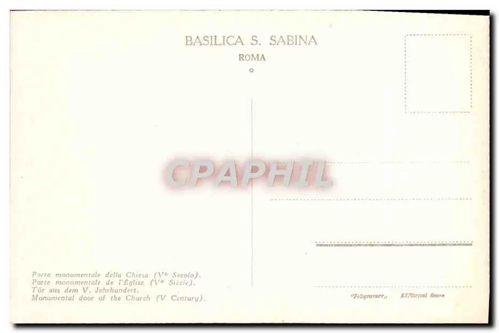 Monumentale Tür der Basilika S. Sabina — Rom — Verlag 'Fotografature, A. Miracoli Roma' — Seriennummer nicht sichtbar - Rückseite