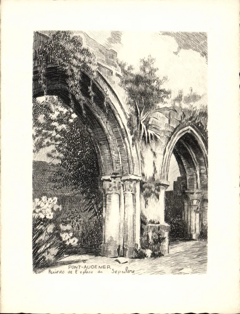 Pont-Audemer — Ruinen der Kirche des Sepulchers — Kupferstich - Vorderseite