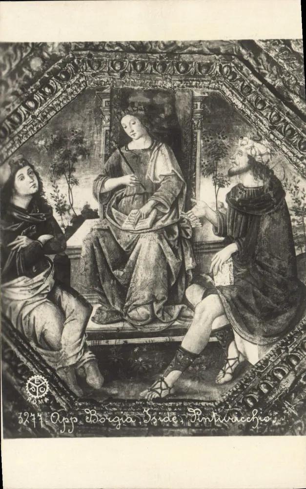 Aparecção da Virgem para Santa Béatrice e São João Batista — fresco — Pinturicchio, Roma - Frente