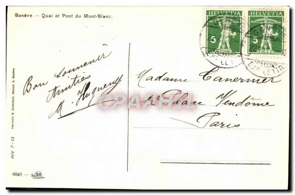 Genf — Quai und Pont du Mont-Blanc — Verlag Mie 7-12 - Rückseite