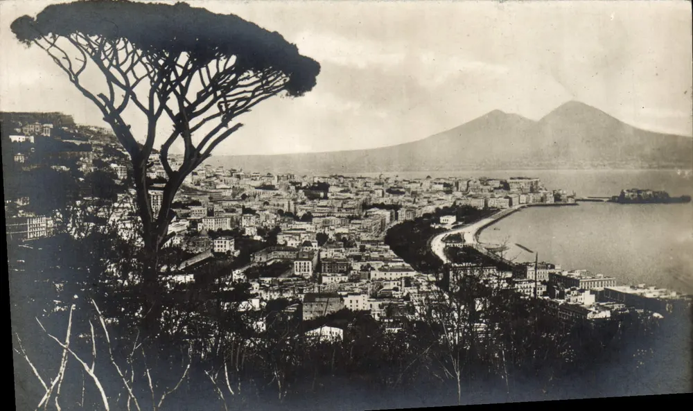 Vista de Nápoles — árvore em primeiro plano — Ediz. Domenico Trampetti - Nápoles - Frente