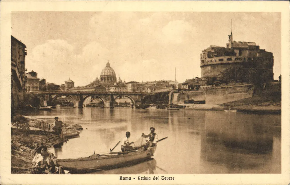 Roma - Vista do Tevere — vista do Tibre com o Vaticano e a Torre da Hora — Edição reservada E.G.D.V. - Frente