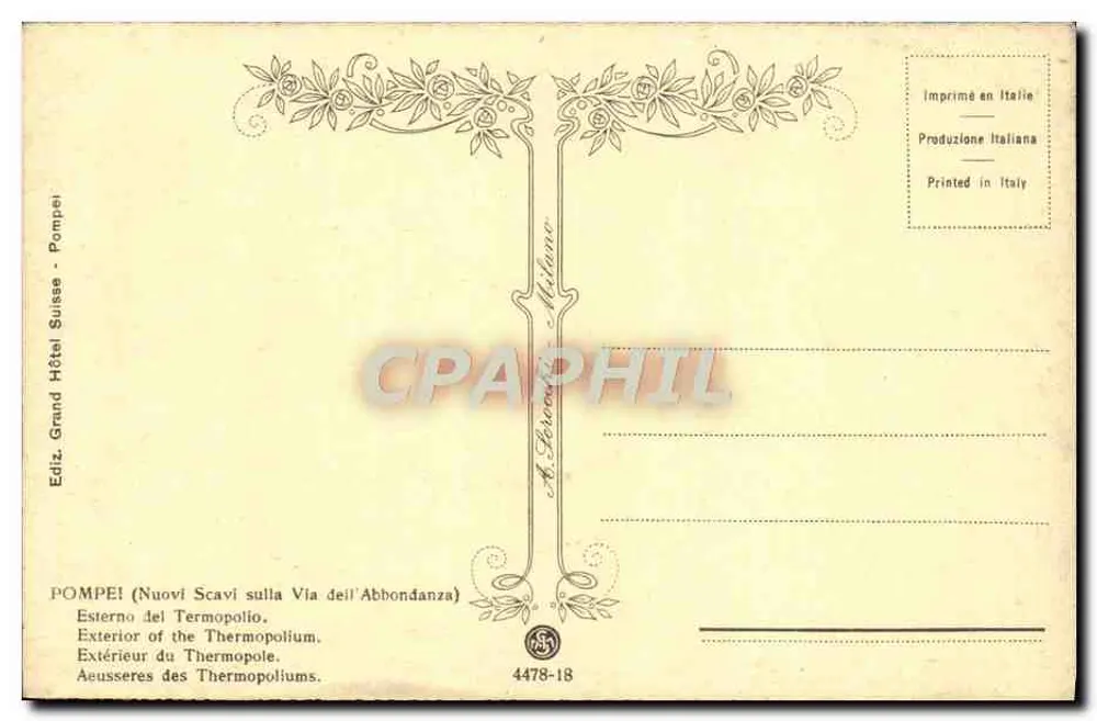 Termopolium em Pompeia — vista de escavações — éditeur A. Branco, n° 4478-18 - Verso