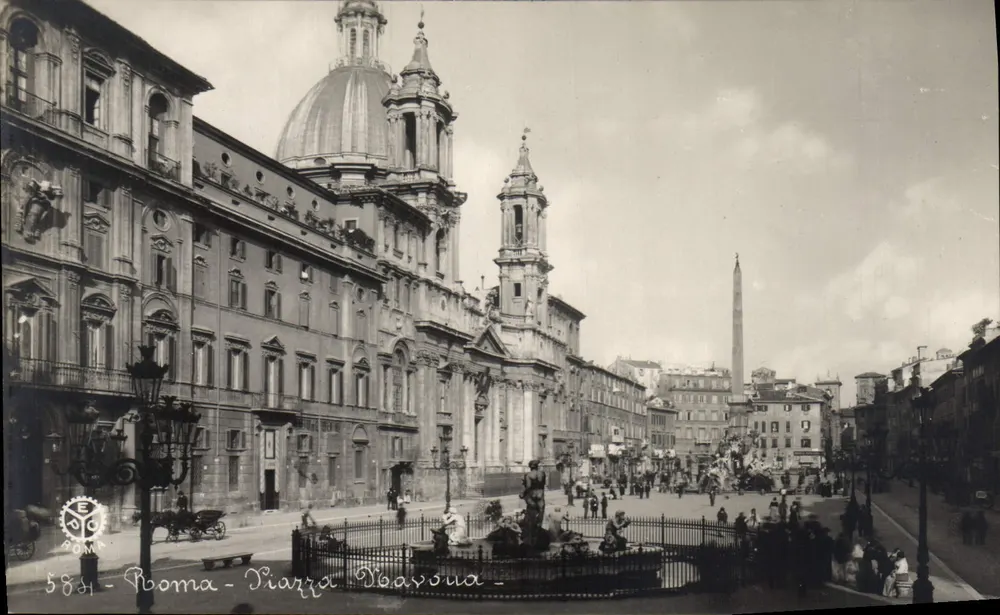 Roma - Piazza Navona — vista da fonte e da basílica — P. E. Chaufforier, n° 584 - Frente