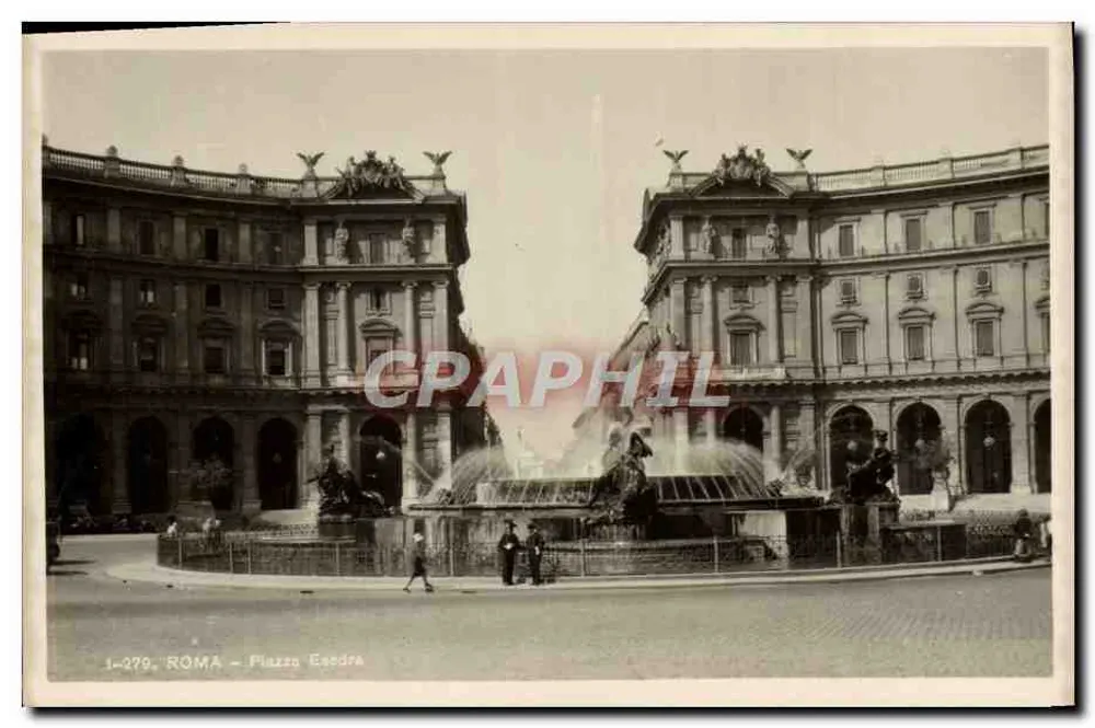 Roma - Piazza Egedra — vista da fonte com edifícios circundantes — edição Brunner & Como - Frente