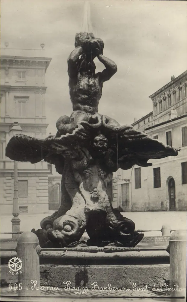 Fontaine Barberini - Fontaine do Tritão — Roma, Piazza Barberini — editada por P. E. Chauffourier - Frente