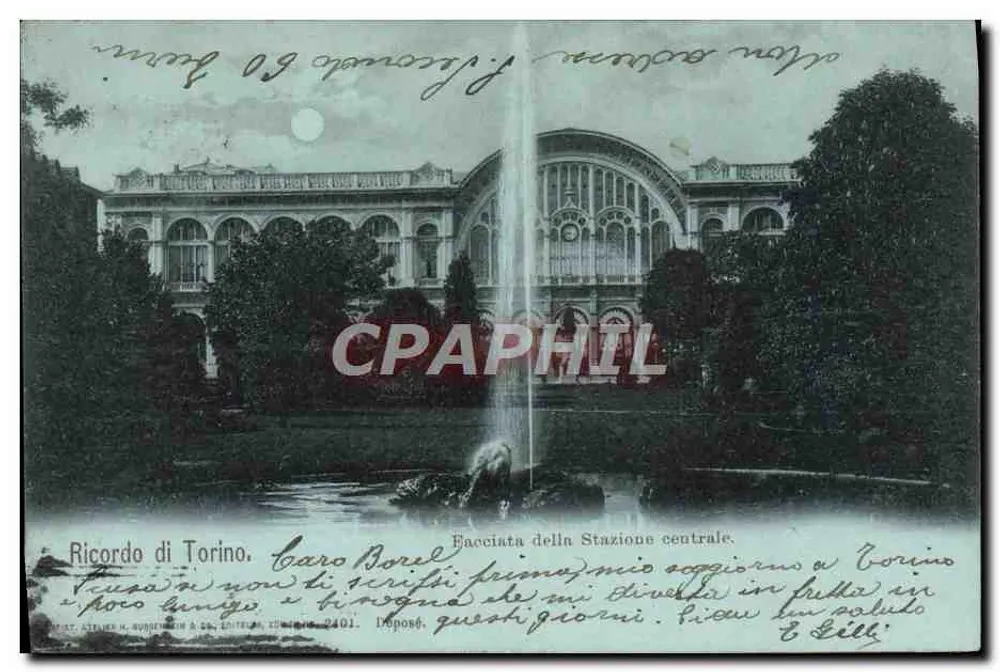 Vista da estação central de Turim — editor Attilio H. Burgener & Cie, n° 2401 - Frente