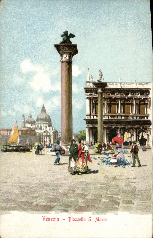 Venetië - Piazzetta S. Marco — uitzicht op de kolom met het domein van de basiliek in de achtergrond — uitgever Ferd. Gobbato, Venetië - Voorkant
