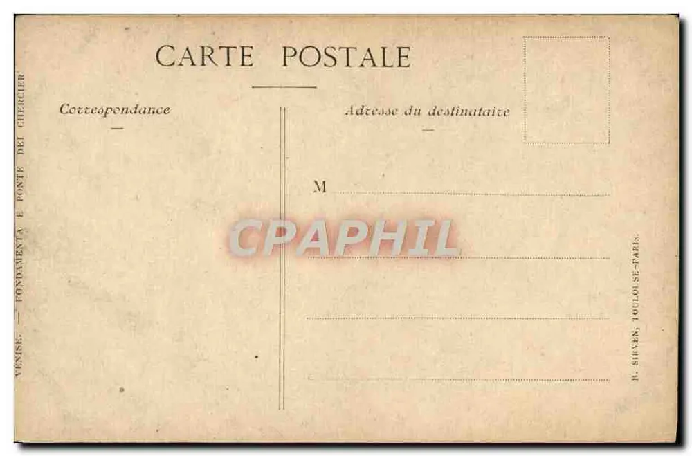 Veneza — Canal com gôndola e roupa para secar — B. Sirven, Toulouse-Paris - Verso