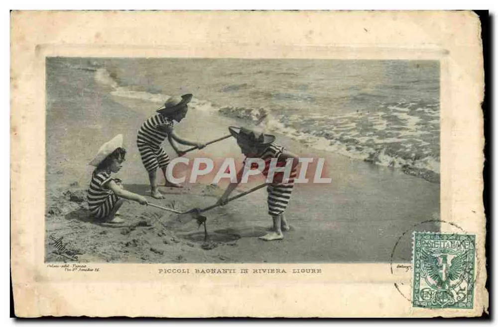 Kinder am Schwimmen in der Ligurischen Riviera — Verlag G. Peloni, Turin - Vorderseite