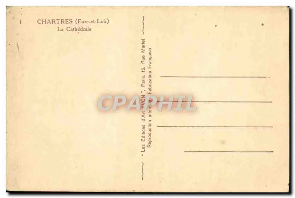 Chartres (Eure-et-Loir) — A Catedral — Edições de Arte Yvon, Paris - Verso